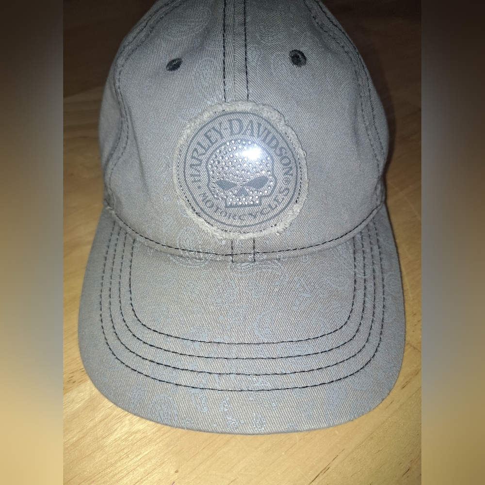 Harley Davidson women's velcro adj rhinestone logo baseball cap, gray